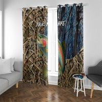 Rainbow Trout Fishing Window Curtain with Camouflage Reeds and Forest Background in Nature-Inspired Colors - Wonder Print Shop