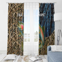 Rainbow Trout Fishing Window Curtain with Camouflage Reeds and Forest Background in Nature-Inspired Colors - Wonder Print Shop