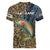 Rainbow Trout Fishing Women V-Neck T-Shirt with Camouflage Reeds and Forest Background in Nature-Inspired Colors - Wonder Print Shop