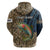Rainbow Trout Fishing Zip Hoodie with Camouflage Reeds and Forest Background in Nature-Inspired Colors - Wonder Print Shop