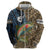 Rainbow Trout Fishing Zip Hoodie with Camouflage Reeds and Forest Background in Nature-Inspired Colors - Wonder Print Shop