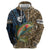 Rainbow Trout Fishing Zip Hoodie with Camouflage Reeds and Forest Background in Nature-Inspired Colors - Wonder Print Shop