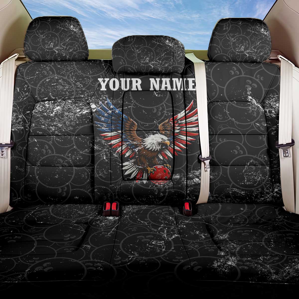 American Eagle Bowling Back Car Seat Cover with Distressed Flag and Grunge Pattern in Red White and Blue - Wonder Print Shop