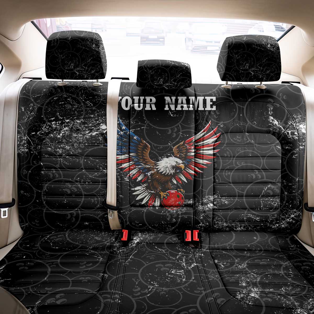 American Eagle Bowling Back Car Seat Cover with Distressed Flag and Grunge Pattern in Red White and Blue - Wonder Print Shop