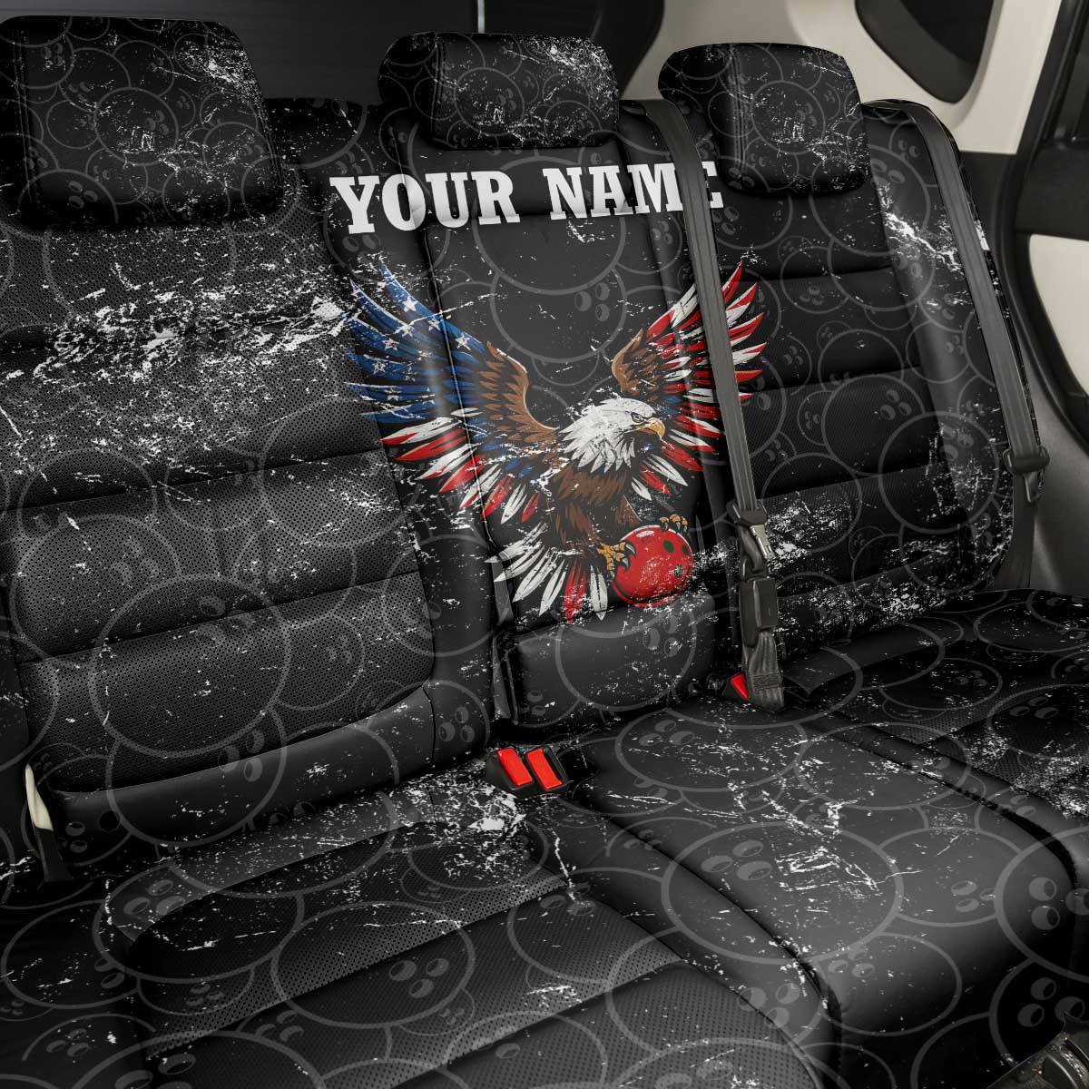 American Eagle Bowling Back Car Seat Cover with Distressed Flag and Grunge Pattern in Red White and Blue - Wonder Print Shop