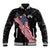 American Eagle Bowling Baseball Jacket with Distressed Flag and Grunge Pattern in Red White and Blue - Wonder Print Shop