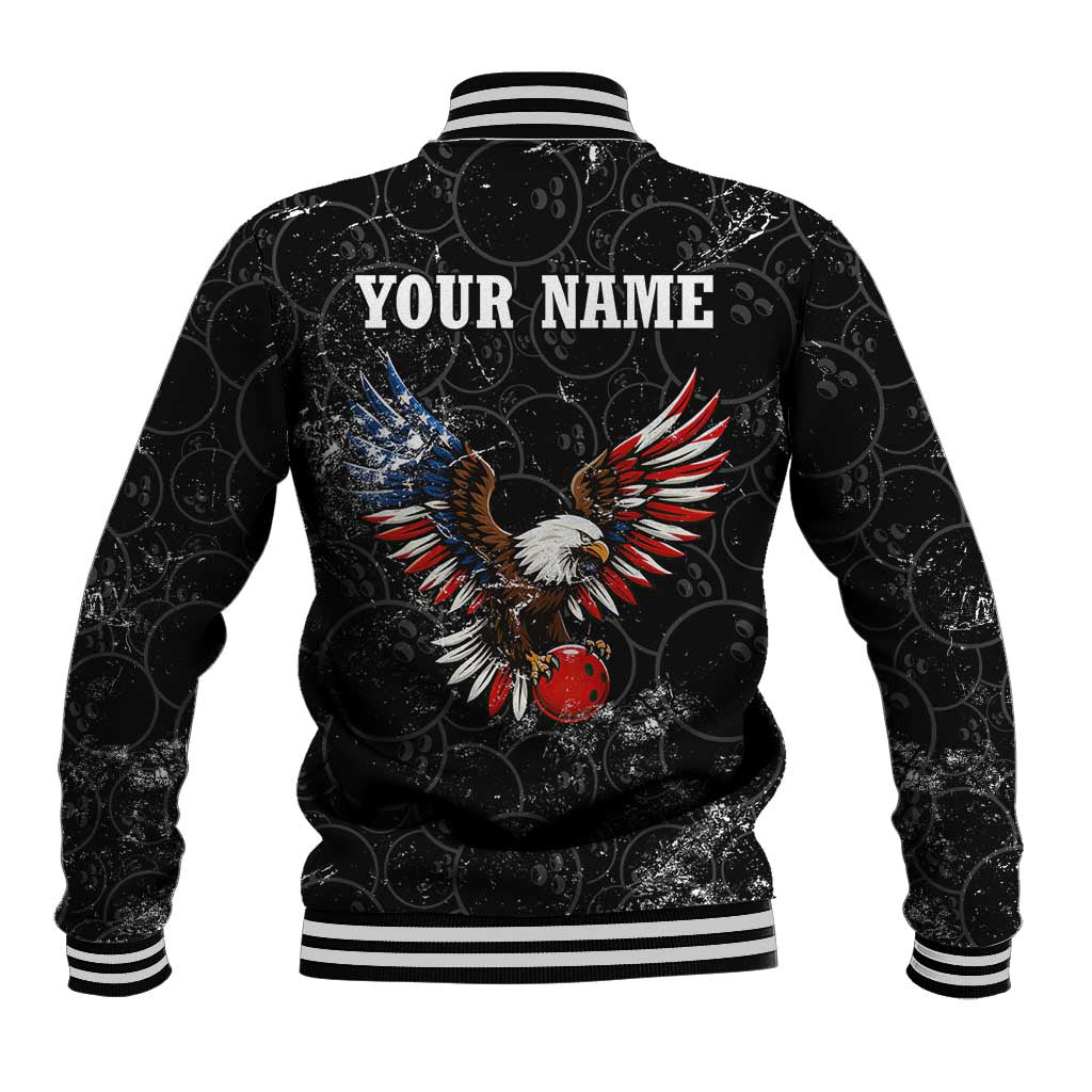 American Eagle Bowling Baseball Jacket with Distressed Flag and Grunge Pattern in Red White and Blue - Wonder Print Shop