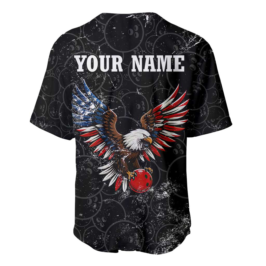 American Eagle Bowling Baseball Jersey with Distressed Flag and Grunge Pattern in Red White and Blue - Wonder Print Shop