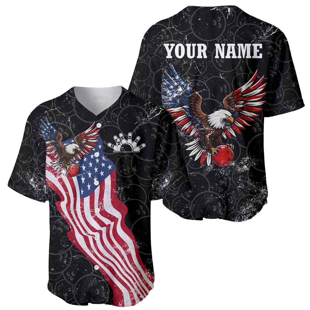 American Eagle Bowling Baseball Jersey with Distressed Flag and Grunge Pattern in Red White and Blue - Wonder Print Shop