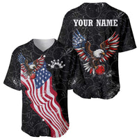 American Eagle Bowling Baseball Jersey with Distressed Flag and Grunge Pattern in Red White and Blue - Wonder Print Shop