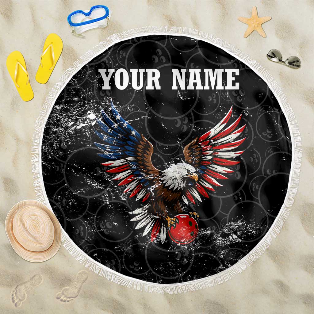 American Eagle Bowling Beach Blanket with Distressed Flag and Grunge Pattern in Red White and Blue - Wonder Print Shop