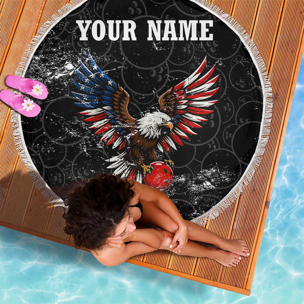 American Eagle Bowling Beach Blanket with Distressed Flag and Grunge Pattern in Red White and Blue - Wonder Print Shop
