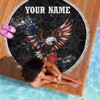 American Eagle Bowling Beach Blanket with Distressed Flag and Grunge Pattern in Red White and Blue - Wonder Print Shop