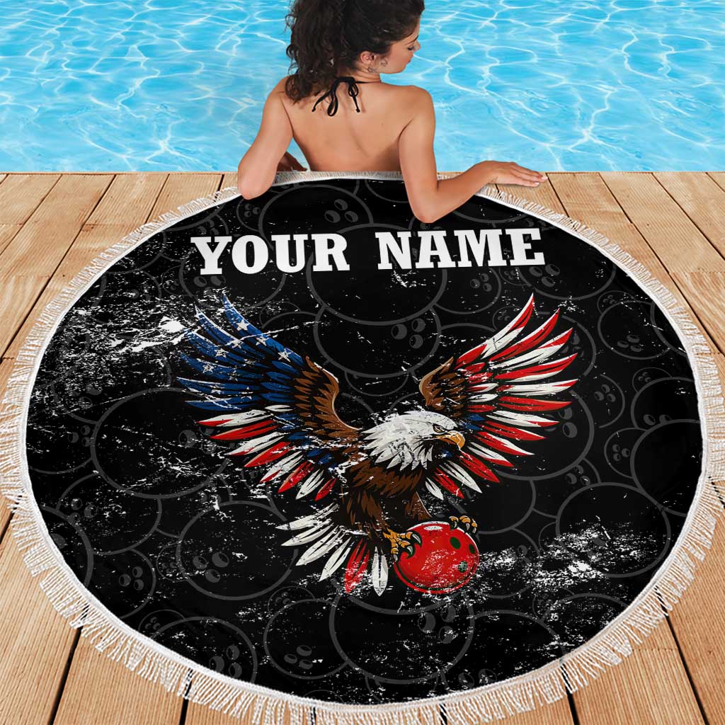 American Eagle Bowling Beach Blanket with Distressed Flag and Grunge Pattern in Red White and Blue - Wonder Print Shop