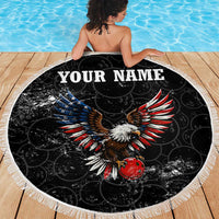 American Eagle Bowling Beach Blanket with Distressed Flag and Grunge Pattern in Red White and Blue - Wonder Print Shop