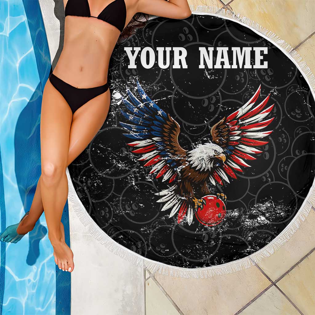 American Eagle Bowling Beach Blanket with Distressed Flag and Grunge Pattern in Red White and Blue - Wonder Print Shop