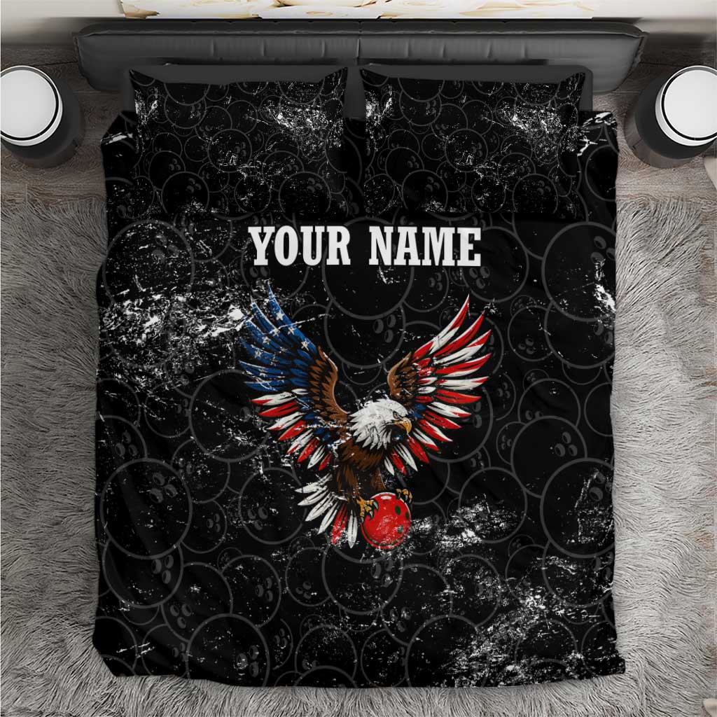 American Eagle Bowling Bedding Set with Distressed Flag and Grunge Pattern in Red White and Blue - Wonder Print Shop