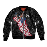 American Eagle Bowling Bomber Jacket with Distressed Flag and Grunge Pattern in Red White and Blue - Wonder Print Shop