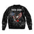 American Eagle Bowling Bomber Jacket with Distressed Flag and Grunge Pattern in Red White and Blue - Wonder Print Shop