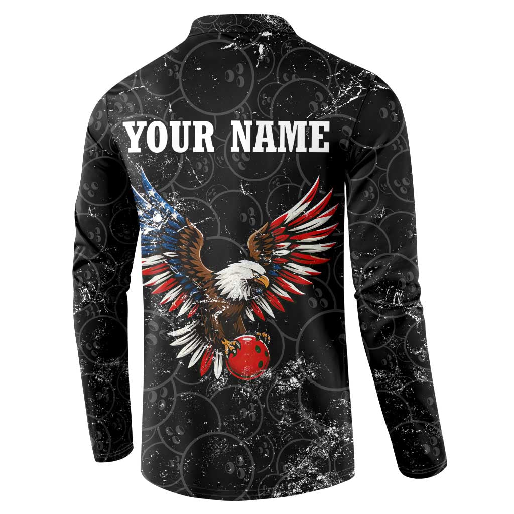 American Eagle Bowling Button Sweatshirt with Distressed Flag and Grunge Pattern in Red White and Blue - Wonder Print Shop