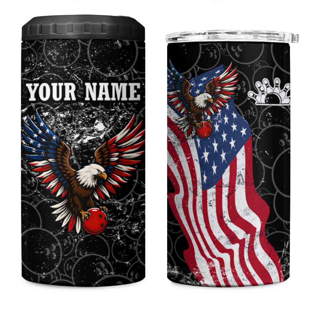 American Eagle Bowling 4 in 1 Can Cooler Tumbler with Distressed Flag and Grunge Pattern in Red White and Blue - Wonder Print Shop