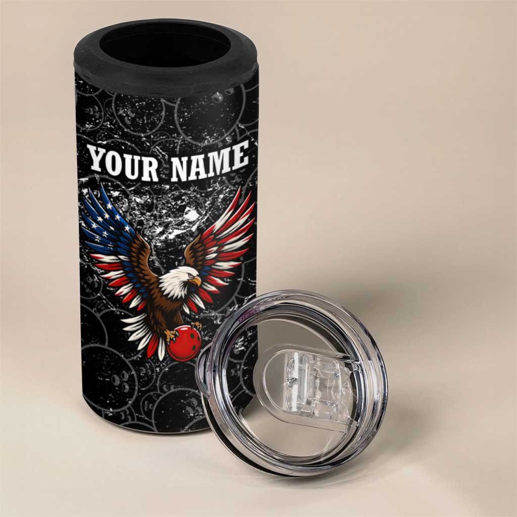 American Eagle Bowling 4 in 1 Can Cooler Tumbler with Distressed Flag and Grunge Pattern in Red White and Blue - Wonder Print Shop