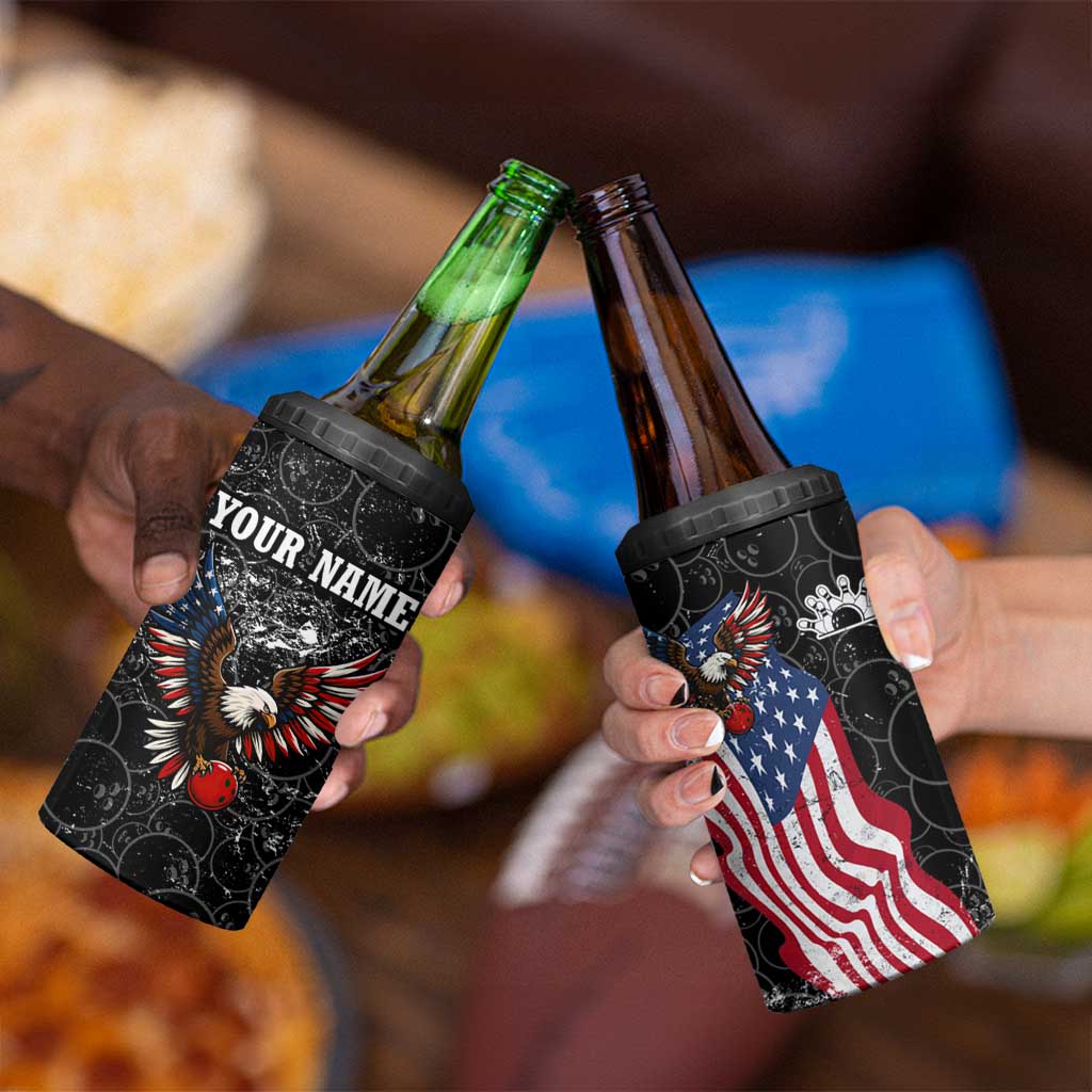 American Eagle Bowling 4 in 1 Can Cooler Tumbler with Distressed Flag and Grunge Pattern in Red White and Blue - Wonder Print Shop