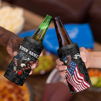 American Eagle Bowling 4 in 1 Can Cooler Tumbler with Distressed Flag and Grunge Pattern in Red White and Blue - Wonder Print Shop