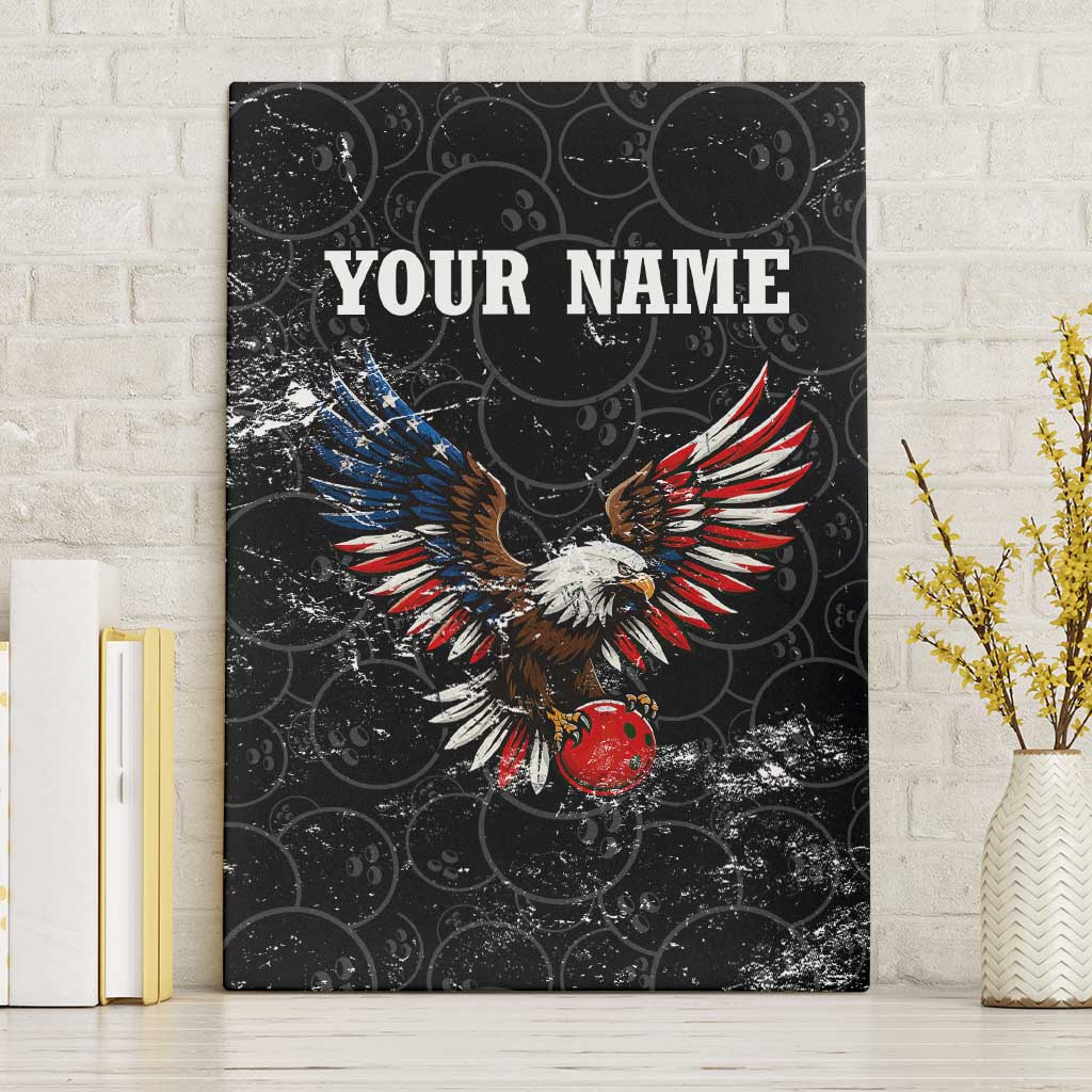 American Eagle Bowling Canvas Wall Art with Distressed Flag and Grunge Pattern in Red White and Blue - Wonder Print Shop