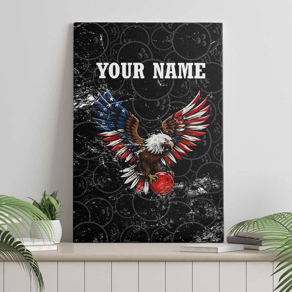 American Eagle Bowling Canvas Wall Art with Distressed Flag and Grunge Pattern in Red White and Blue - Wonder Print Shop