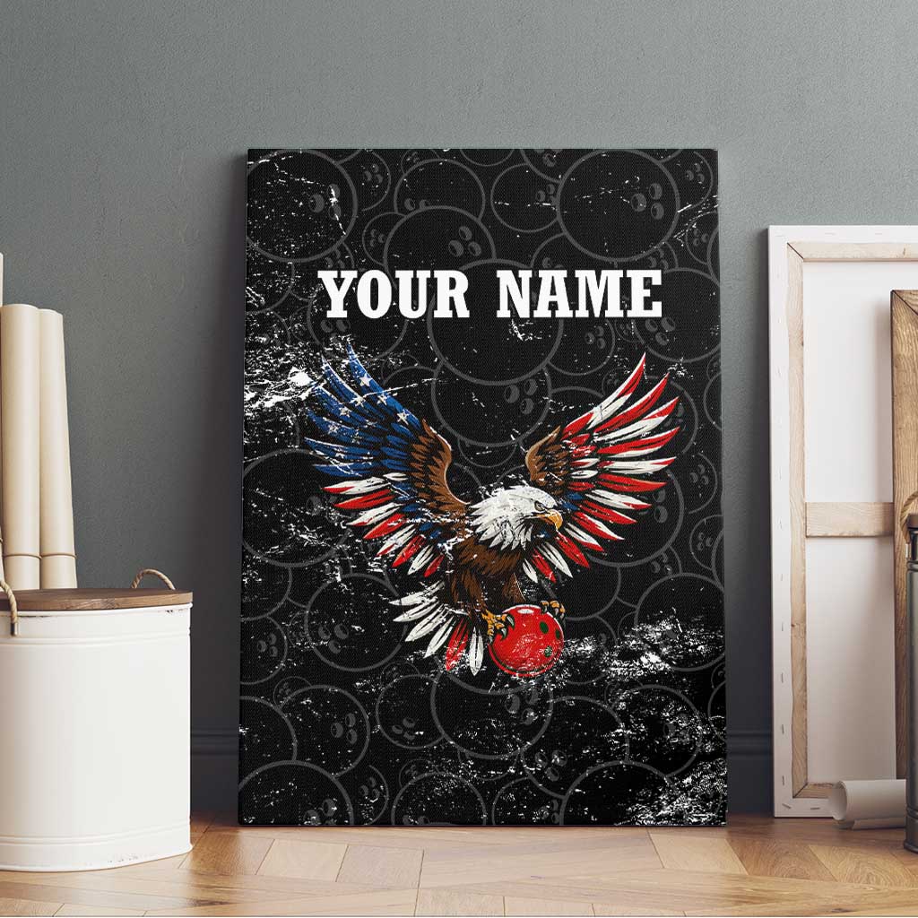 American Eagle Bowling Canvas Wall Art with Distressed Flag and Grunge Pattern in Red White and Blue - Wonder Print Shop