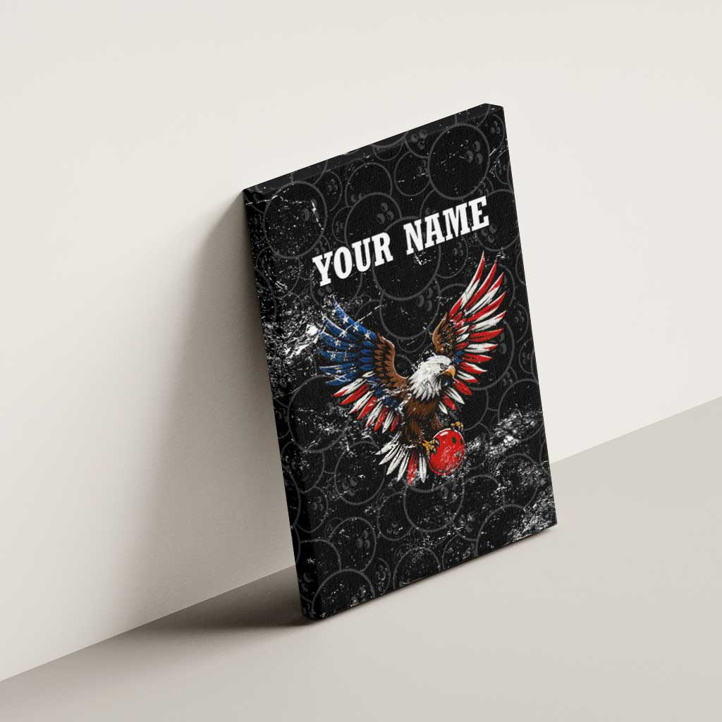 American Eagle Bowling Canvas Wall Art with Distressed Flag and Grunge Pattern in Red White and Blue - Wonder Print Shop