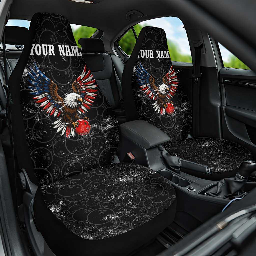 American Eagle Bowling Car Seat Cover with Distressed Flag and Grunge Pattern in Red White and Blue - Wonder Print Shop