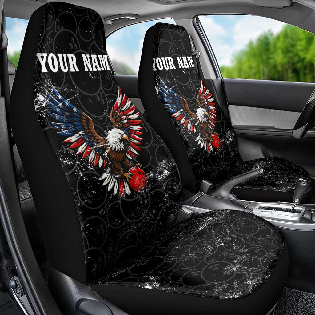 American Eagle Bowling Car Seat Cover with Distressed Flag and Grunge Pattern in Red White and Blue - Wonder Print Shop
