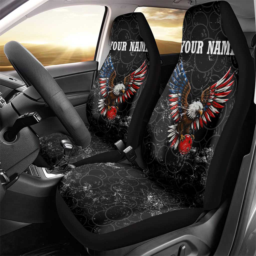 American Eagle Bowling Car Seat Cover with Distressed Flag and Grunge Pattern in Red White and Blue - Wonder Print Shop