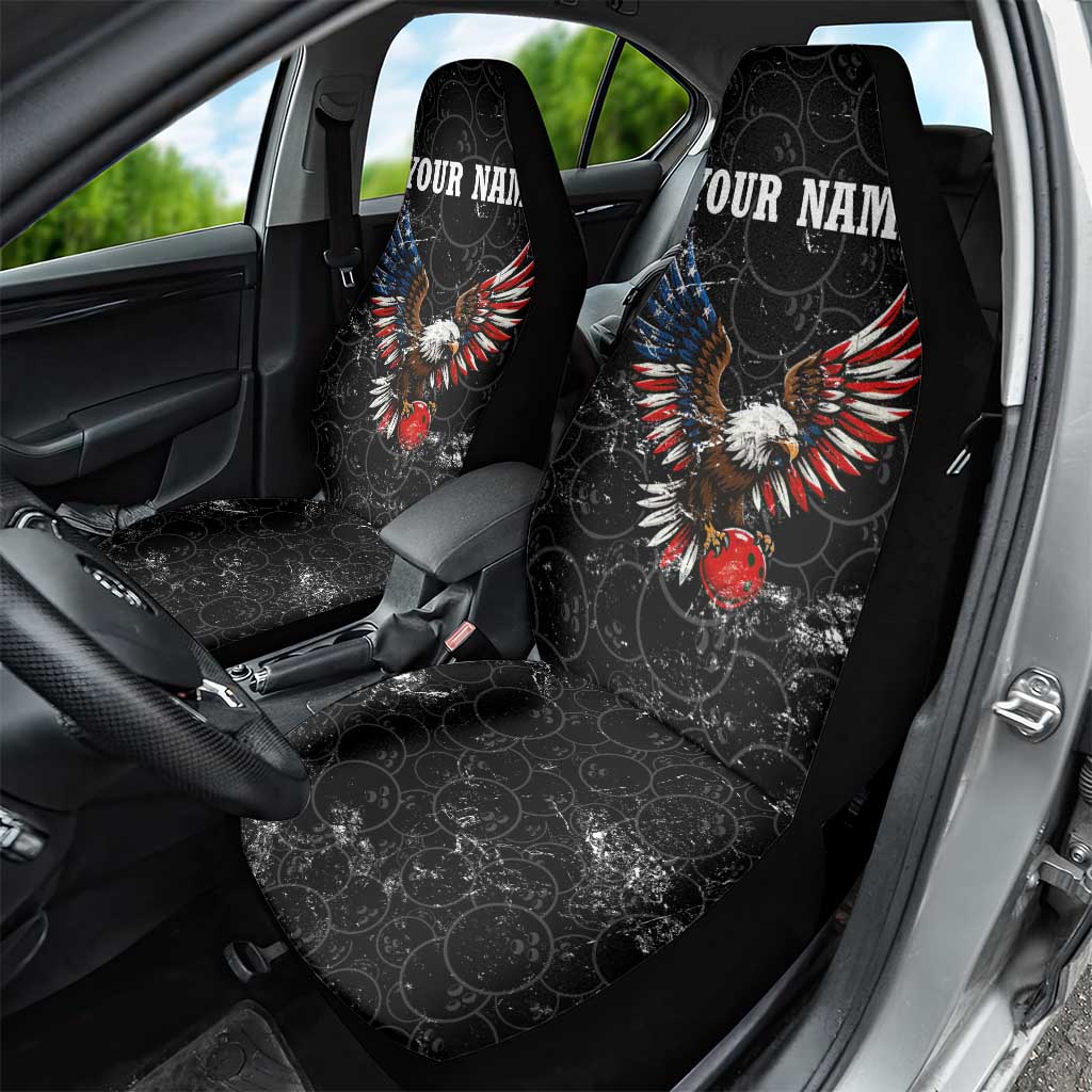 American Eagle Bowling Car Seat Cover with Distressed Flag and Grunge Pattern in Red White and Blue - Wonder Print Shop