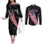 American Eagle Bowling Couples Matching Off The Shoulder Long Sleeve Dress and Long Sleeve Button Shirt with Distressed Flag and Grunge Pattern in Red White and Blue - Wonder Print Shop