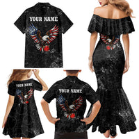 American Eagle Bowling Family Matching Mermaid Dress and Hawaiian Shirt with Distressed Flag and Grunge Pattern in Red White and Blue - Wonder Print Shop