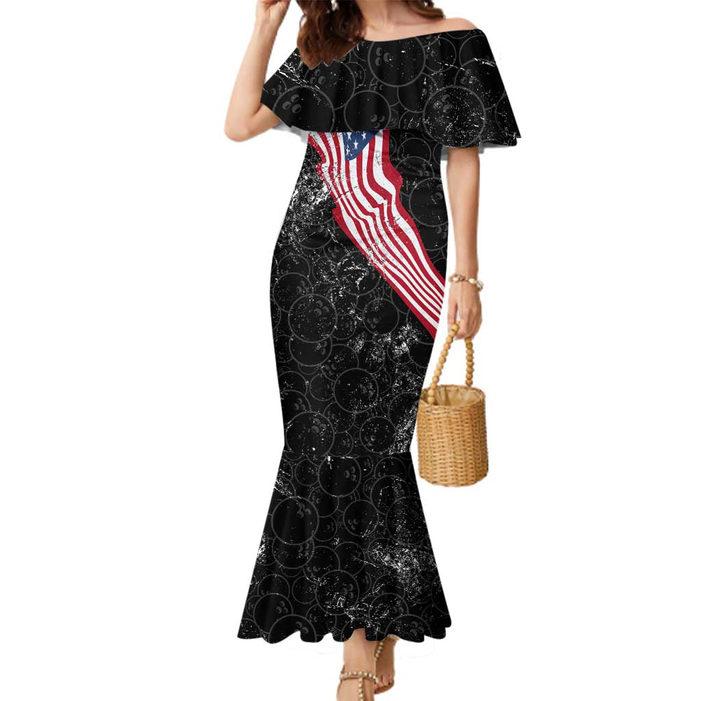 American Eagle Bowling Family Matching Mermaid Dress and Hawaiian Shirt with Distressed Flag and Grunge Pattern in Red White and Blue - Wonder Print Shop