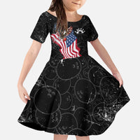 American Eagle Bowling Family Matching Off The Shoulder Long Sleeve Dress and Hawaiian Shirt with Distressed Flag and Grunge Pattern in Red White and Blue - Wonder Print Shop