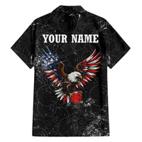 American Eagle Bowling Family Matching Off The Shoulder Long Sleeve Dress and Hawaiian Shirt with Distressed Flag and Grunge Pattern in Red White and Blue - Wonder Print Shop