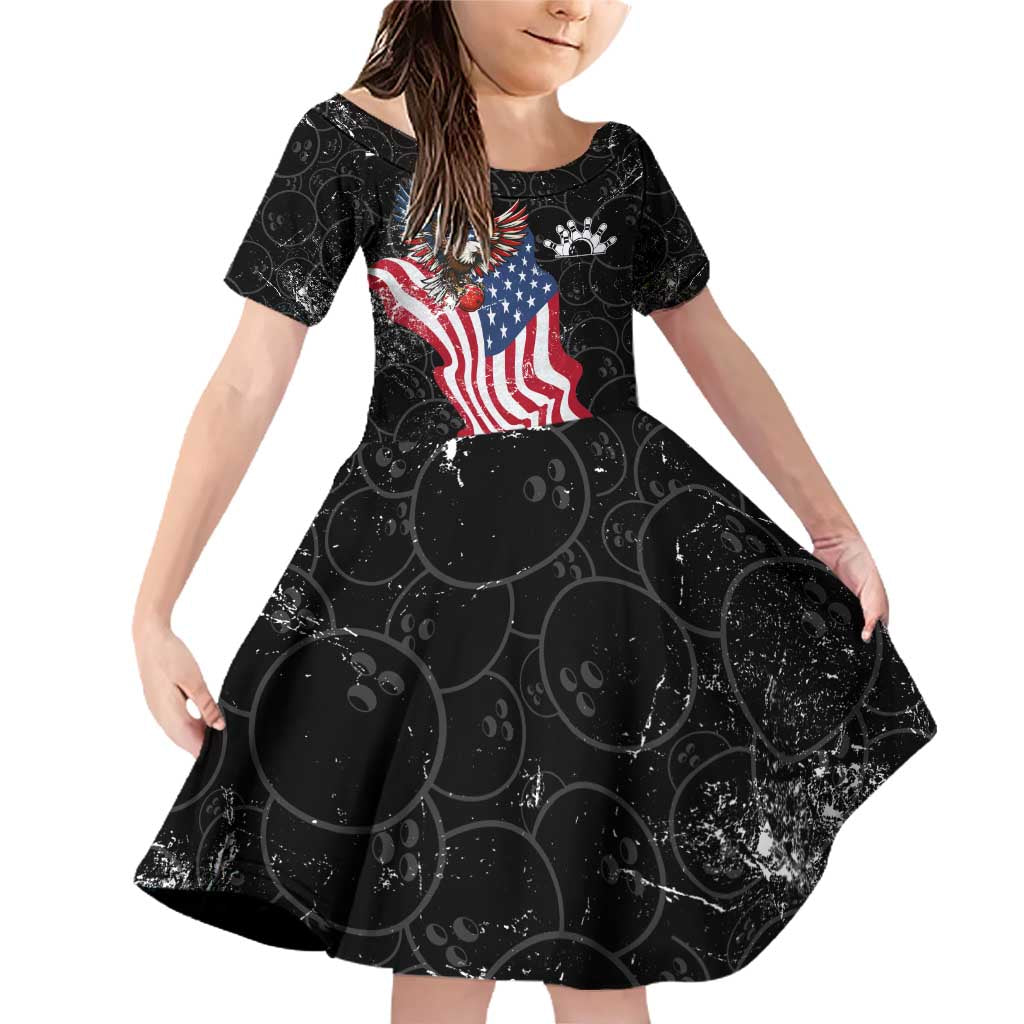 American Eagle Bowling Family Matching Off Shoulder Short Dress and Hawaiian Shirt with Distressed Flag and Grunge Pattern in Red White and Blue - Wonder Print Shop