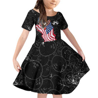 American Eagle Bowling Family Matching Off Shoulder Short Dress and Hawaiian Shirt with Distressed Flag and Grunge Pattern in Red White and Blue - Wonder Print Shop