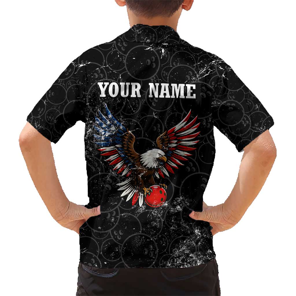 American Eagle Bowling Family Matching Short Sleeve Bodycon Dress and Hawaiian Shirt with Distressed Flag and Grunge Pattern in Red White and Blue - Wonder Print Shop
