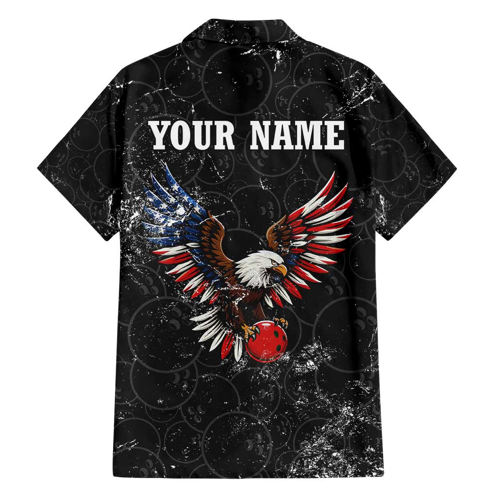 American Eagle Bowling Family Matching Short Sleeve Bodycon Dress and Hawaiian Shirt with Distressed Flag and Grunge Pattern in Red White and Blue - Wonder Print Shop