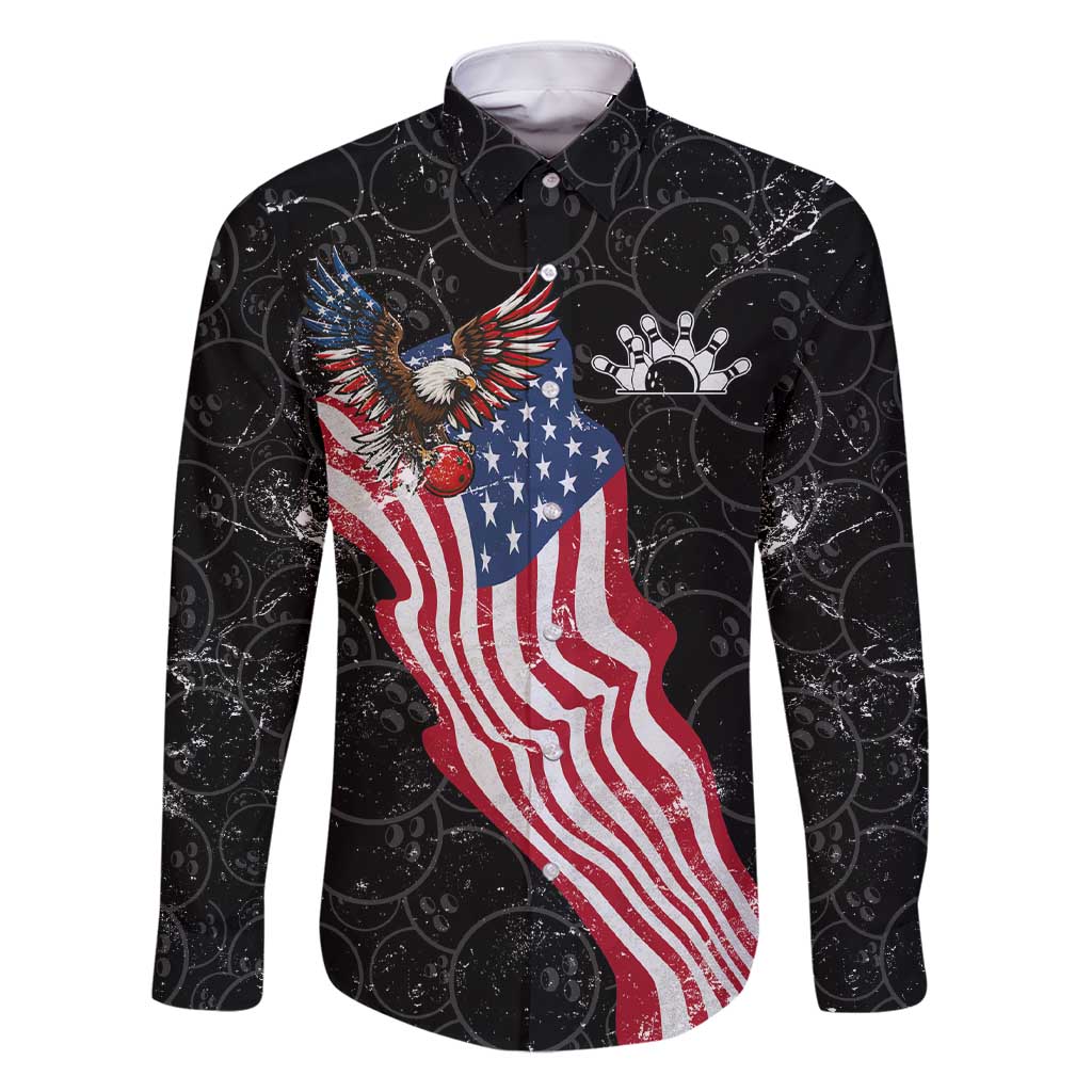 American Eagle Bowling Family Matching Short Sleeve Bodycon Dress and Hawaiian Shirt with Distressed Flag and Grunge Pattern in Red White and Blue - Wonder Print Shop