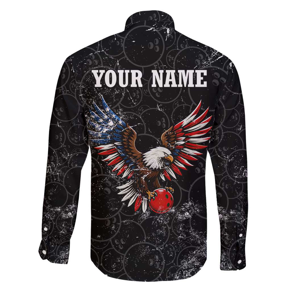 American Eagle Bowling Family Matching Short Sleeve Bodycon Dress and Hawaiian Shirt with Distressed Flag and Grunge Pattern in Red White and Blue - Wonder Print Shop