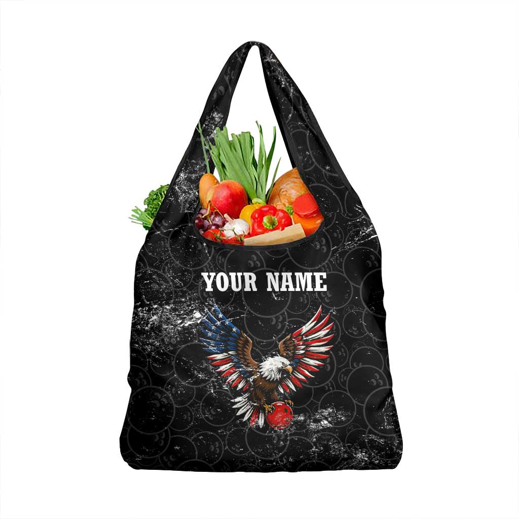 American Eagle Bowling Grocery Bag with Distressed Flag and Grunge Pattern in Red White and Blue - Wonder Print Shop