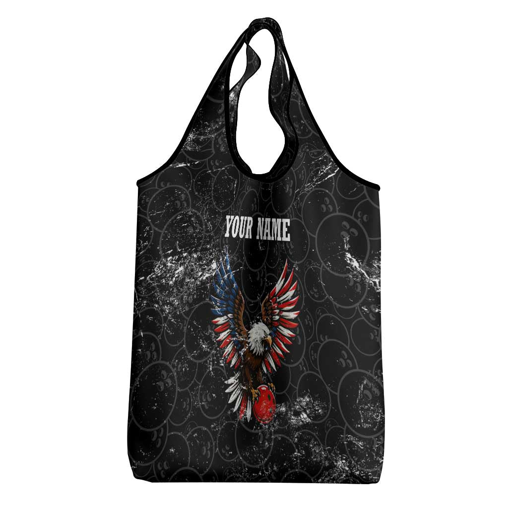 American Eagle Bowling Grocery Bag with Distressed Flag and Grunge Pattern in Red White and Blue - Wonder Print Shop