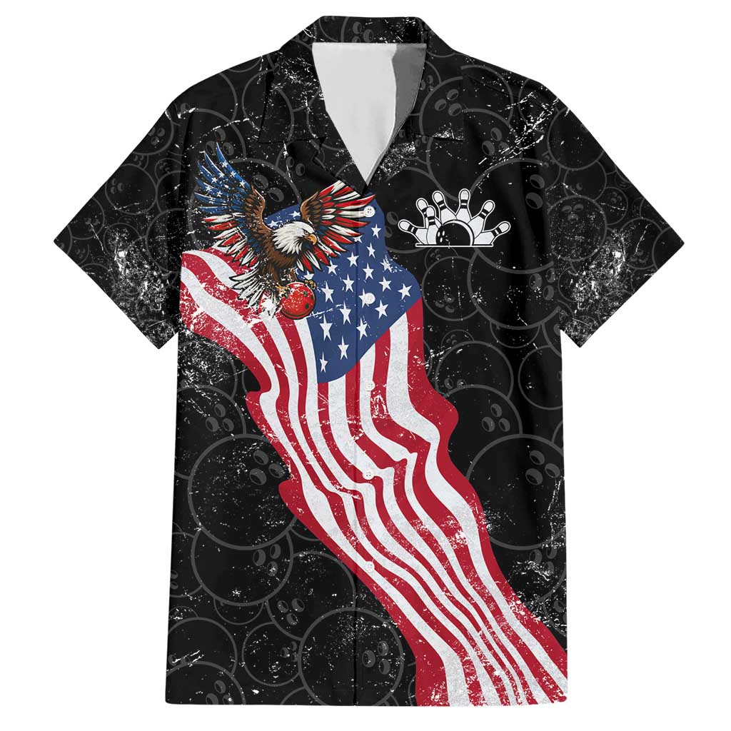 American Eagle Bowling Hawaiian Shirt with Distressed Flag and Grunge Pattern in Red White and Blue - Wonder Print Shop